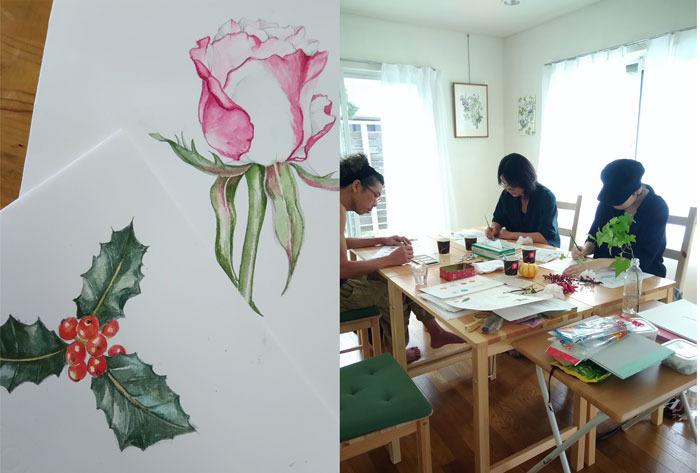 透明水彩で描くボタニカルアート。今回はバラのカード制作します。