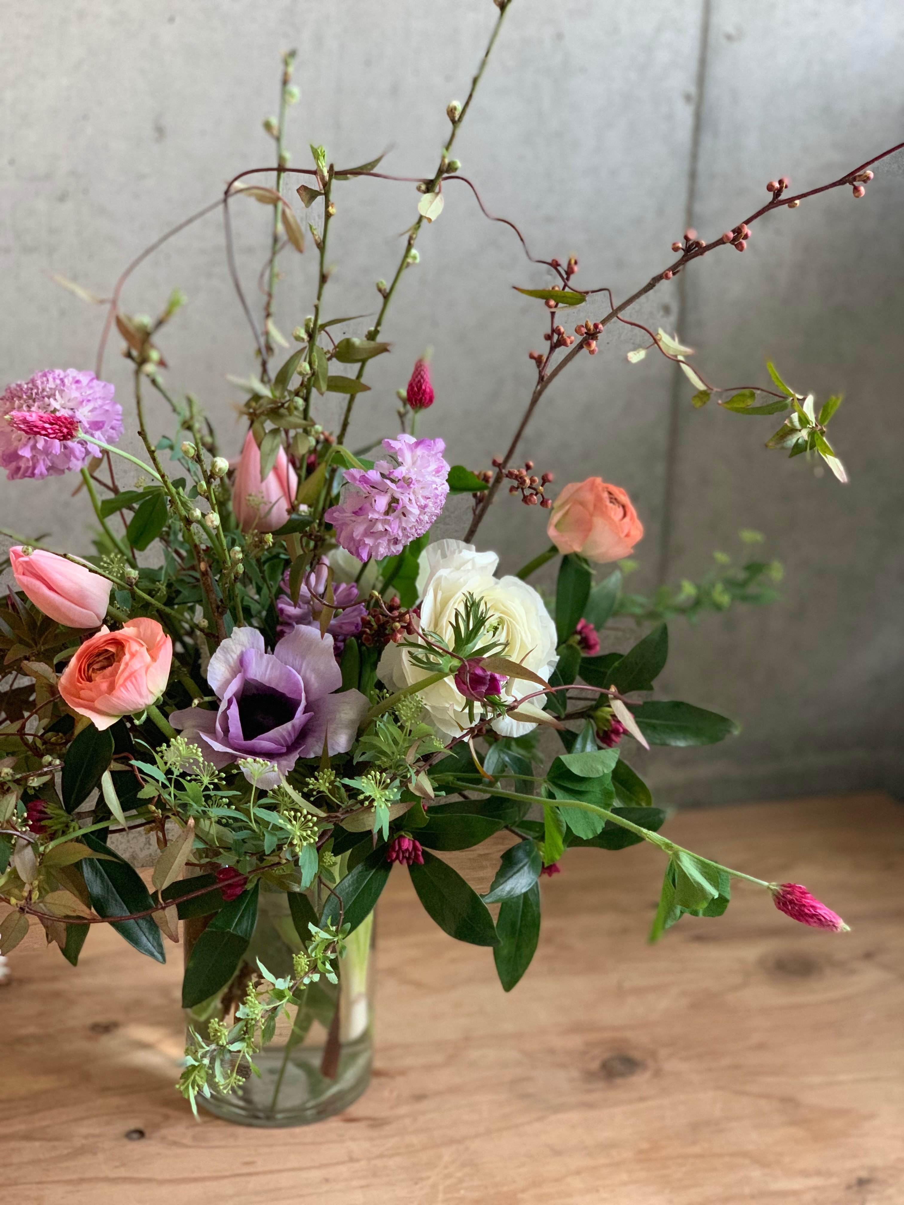 【3月】春の枝物とお花いっぱい花器生け1day lesson