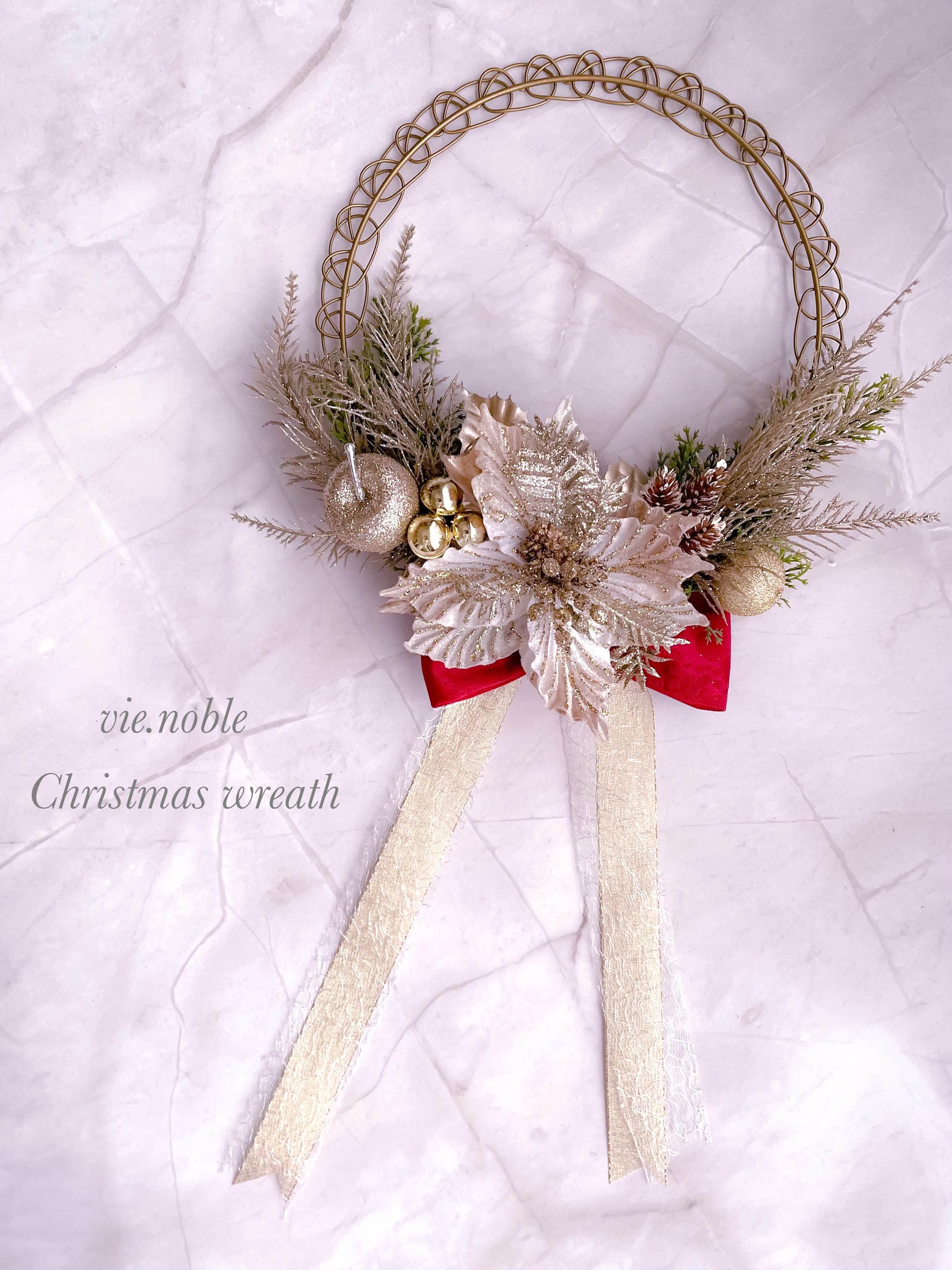 christmas wreath 2023カルトナージュリボンでリース