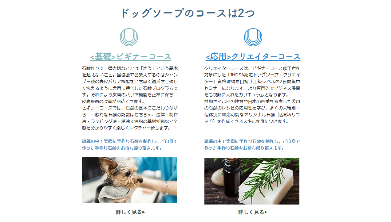 ドッグソープを学べる二つのコース説明画像