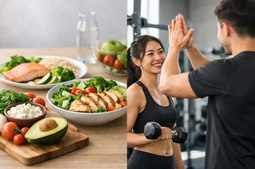 バランスの良い食事と、トレーニングの画像